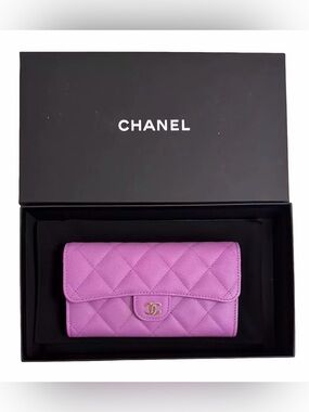 NIB Auth CHANEL Purple Continental Flap Wallet CC Logo Credit Card